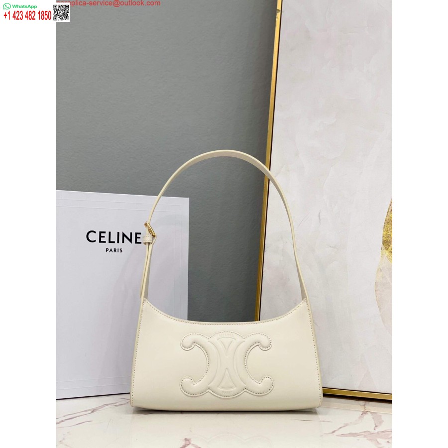 Replika Tas Bahu Celine 198153 Cuir Triomphe Berbahan Kulit Anak Sapi Halus Berwarna Putih