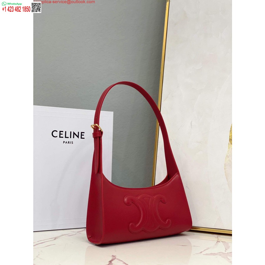 ρεπλίκα Celine 198153 τσάντα ώμου Cuir Triomphe σε απαλό κόκκινο δέρμα μοσχαριού