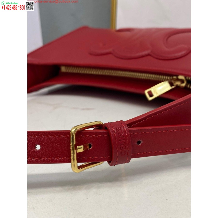 ρεπλίκα Celine 198153 τσάντα ώμου Cuir Triomphe σε απαλό κόκκινο δέρμα μοσχαριού