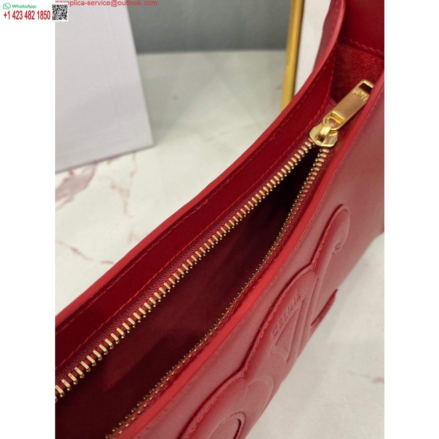 ρεπλίκα Celine 198153 τσάντα ώμου Cuir Triomphe σε απαλό κόκκινο δέρμα μοσχαριού