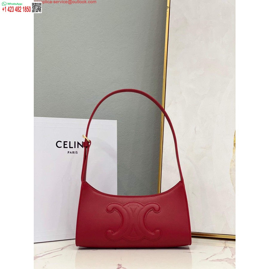 Replika Tas Bahu Celine 198153 Cuir Triomphe Dengan Bahan Kulit Anak Sapi Halus Berwarna Merah