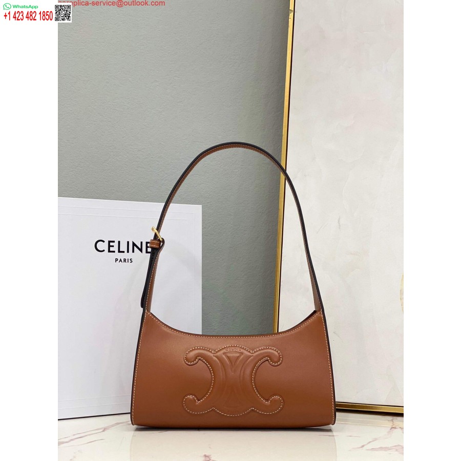 Replica Borsa A Tracolla Celine 198153 Cuir Triomphe In Pelle Di Vitello Liscia Marrone