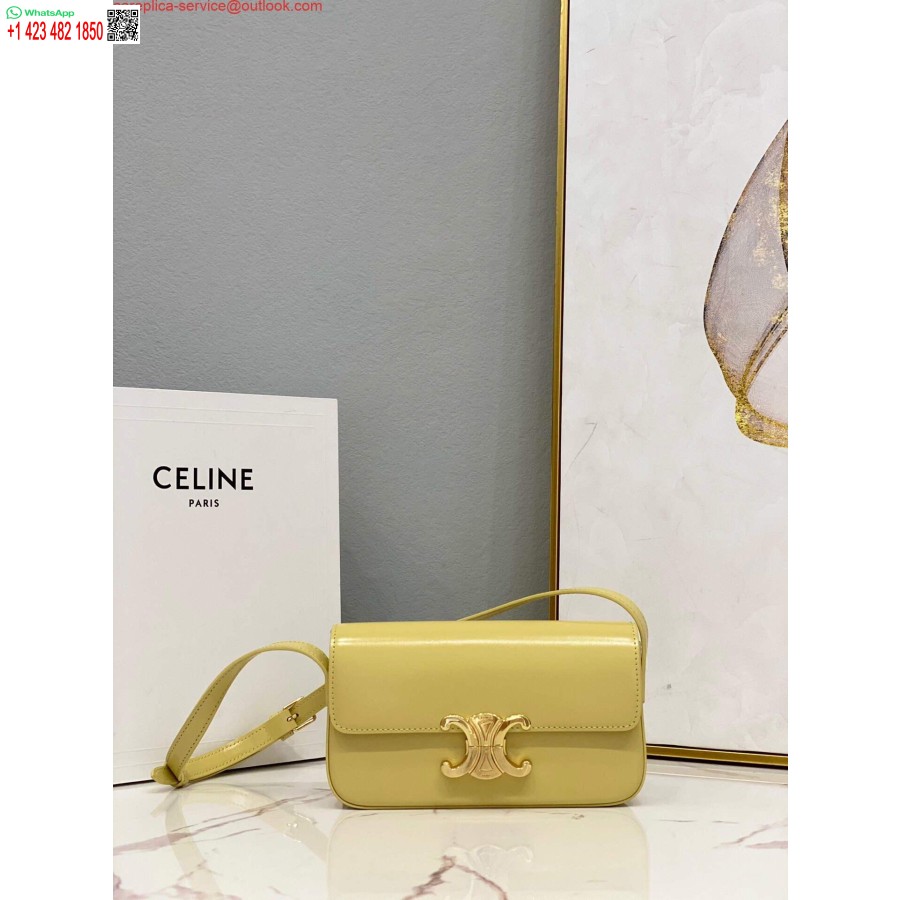 Replika Tas Bahu Celine 194143 Triomphe Berbahan Kulit Anak Sapi Natural Berwarna Kuning Muda