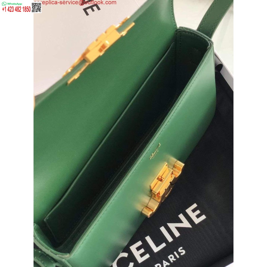 Replica Borsa A Tracolla Celine 194143 Triomphe In Pelle Di Vitello Naturale Verde