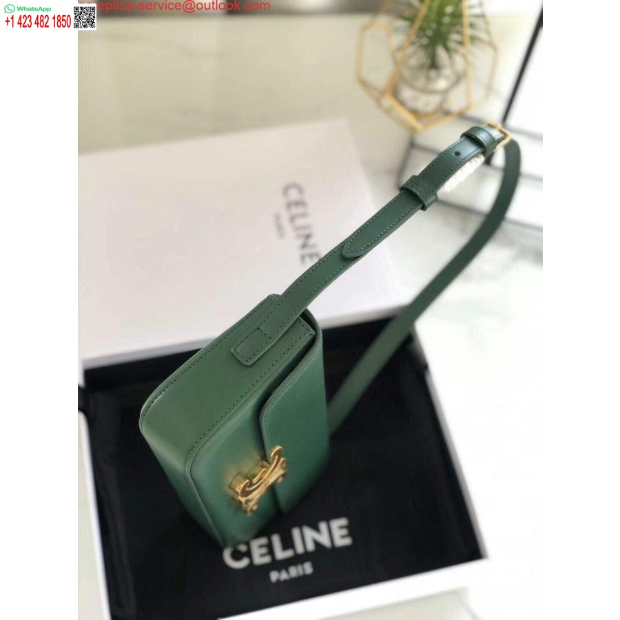 Replica Borsa A Tracolla Celine 194143 Triomphe In Pelle Di Vitello Naturale Verde