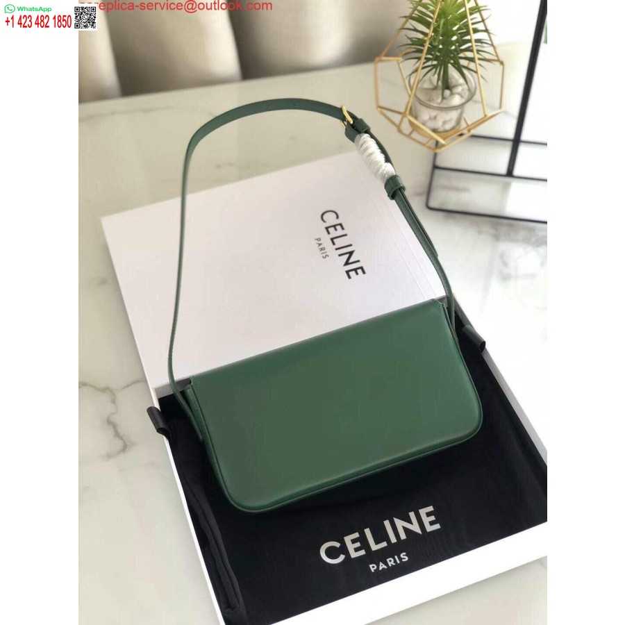 Replica Borsa A Tracolla Celine 194143 Triomphe In Pelle Di Vitello Naturale Verde