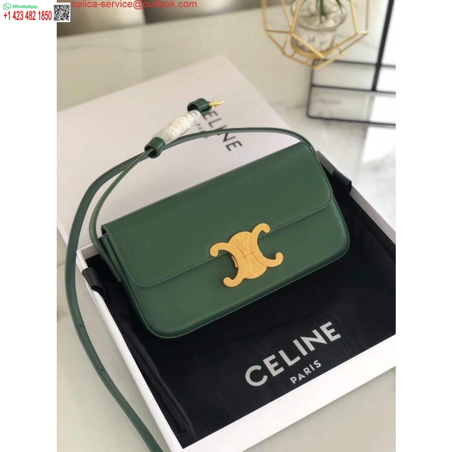 Replica Borsa A Tracolla Celine 194143 Triomphe In Pelle Di Vitello Naturale Verde
