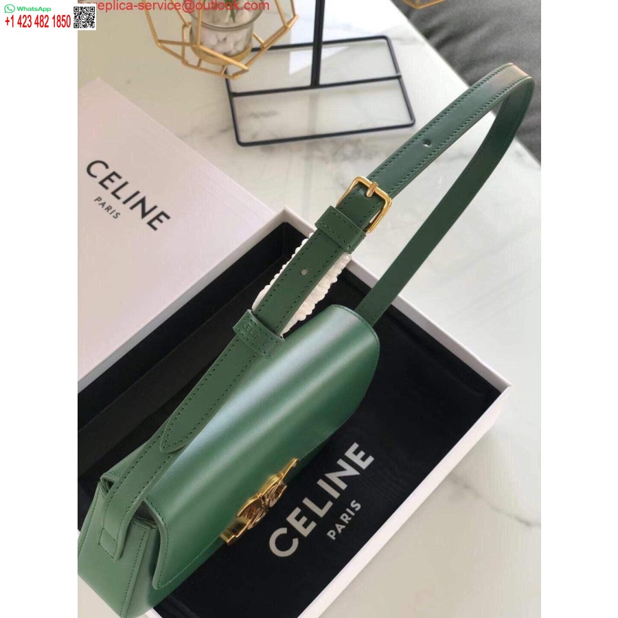 Replica Borsa A Tracolla Celine 194143 Triomphe In Pelle Di Vitello Naturale Verde