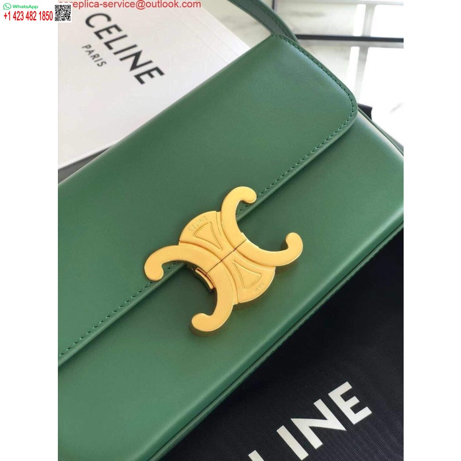Replica Borsa A Tracolla Celine 194143 Triomphe In Pelle Di Vitello Naturale Verde