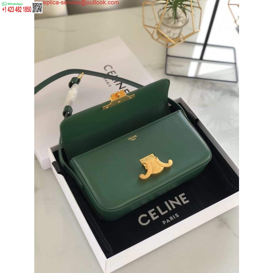 Replica Borsa A Tracolla Celine 194143 Triomphe In Pelle Di Vitello Naturale Verde