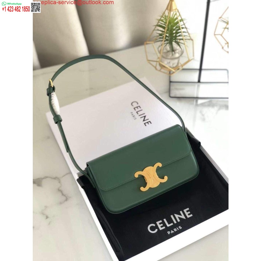 Replica Borsa A Tracolla Celine 194143 Triomphe In Pelle Di Vitello Naturale Verde