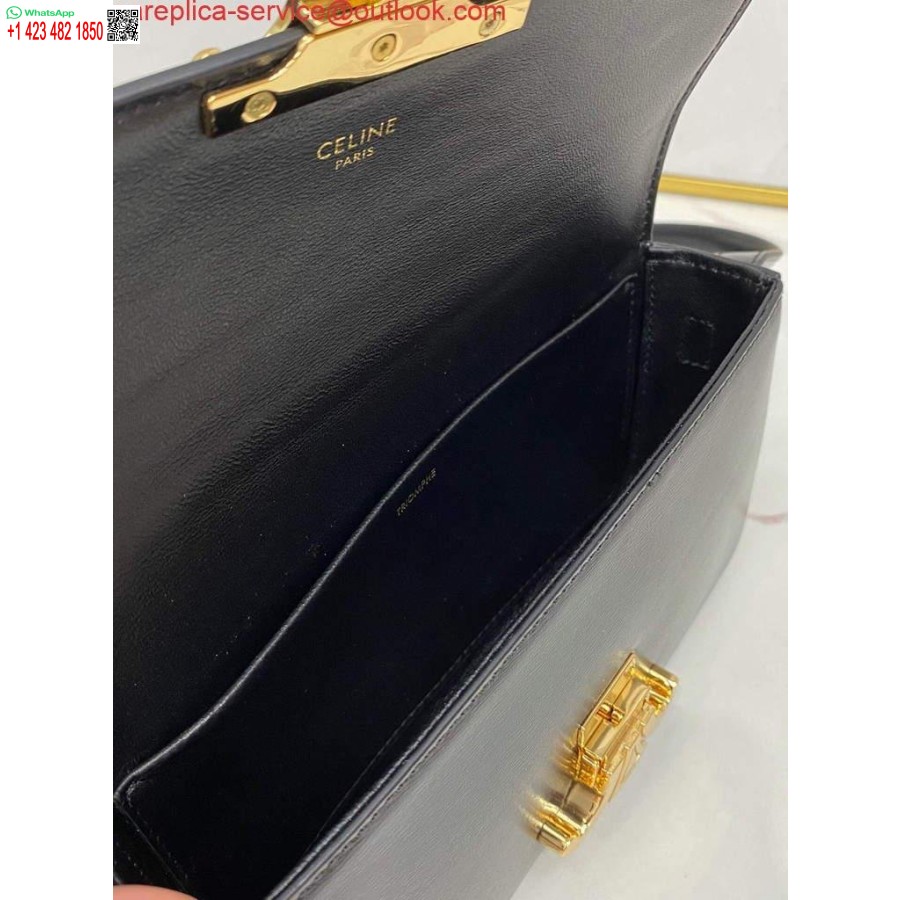 Replika Celine 194143 Triomphe Torba Za čez Ramo Iz Naravnega črnega Telečjega Usnja