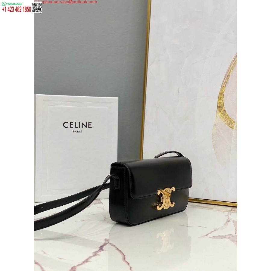 Replika Celine 194143 Triomphe Torba Za čez Ramo Iz Naravnega črnega Telečjega Usnja