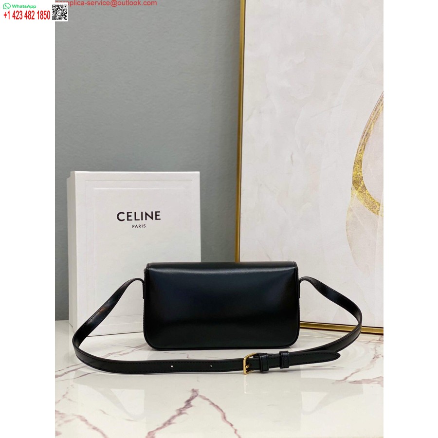 Replika Celine 194143 Triomphe Torba Za čez Ramo Iz Naravnega črnega Telečjega Usnja