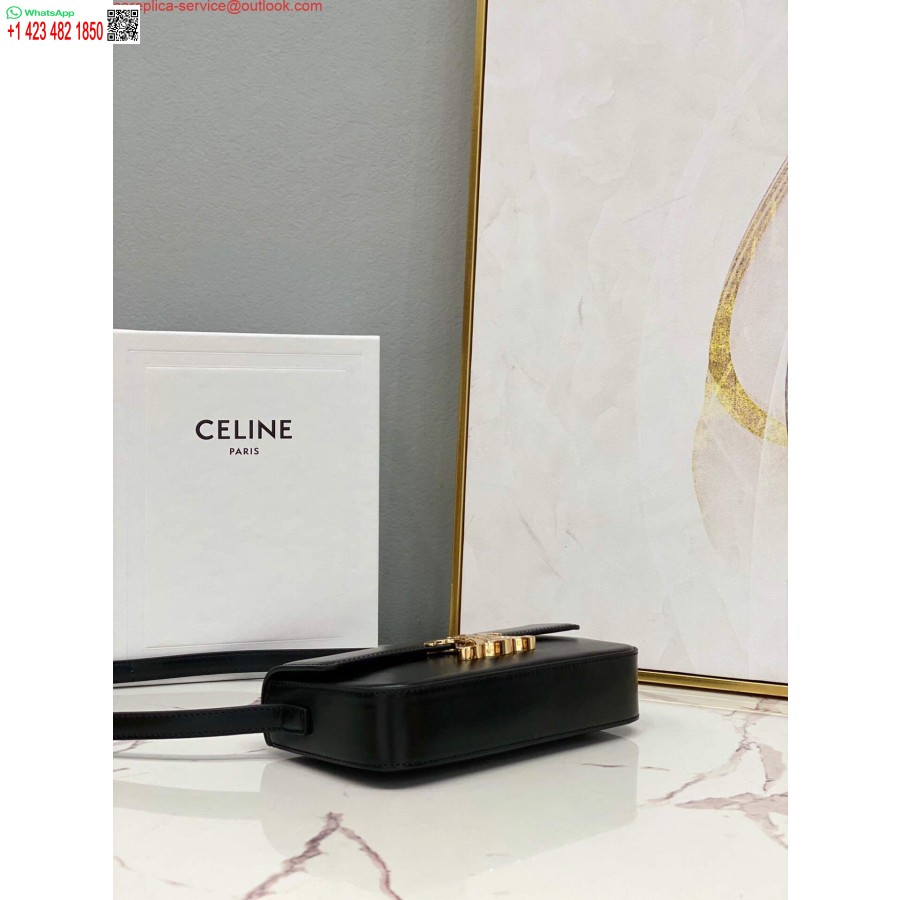 Replika Celine 194143 Triomphe Torba Za čez Ramo Iz Naravnega črnega Telečjega Usnja