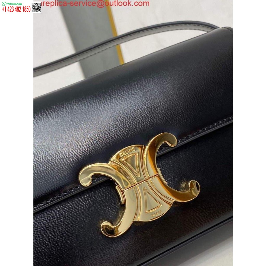 Replika Celine 194143 Triomphe Torba Za čez Ramo Iz Naravnega črnega Telečjega Usnja