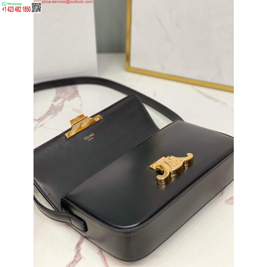 Replika Celine 194143 Triomphe Torba Za čez Ramo Iz Naravnega črnega Telečjega Usnja