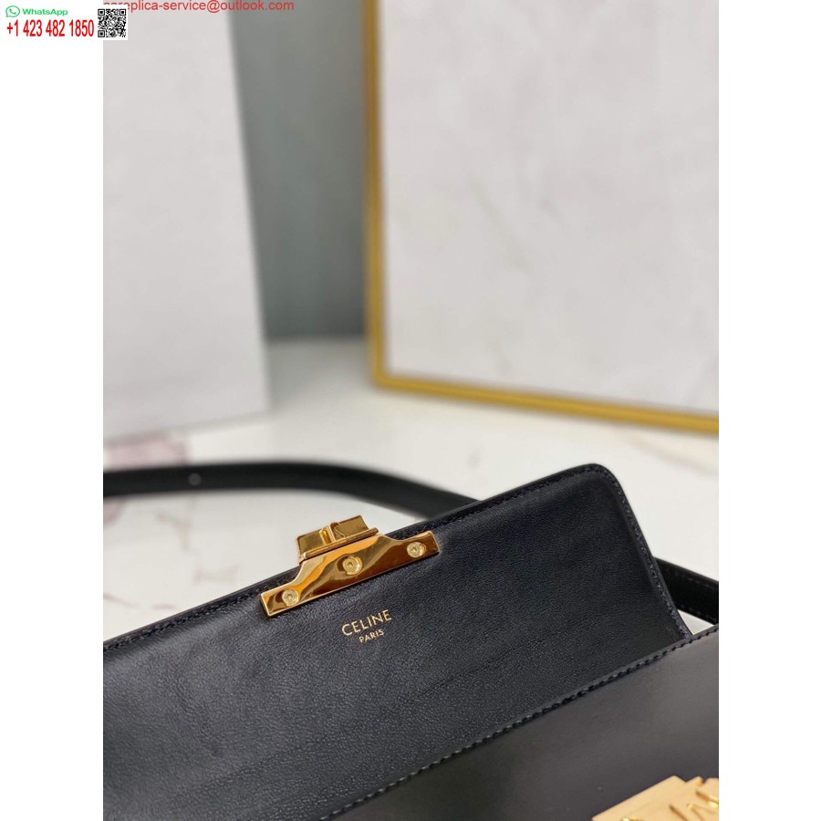 Replika Celine 194143 Triomphe Torba Za čez Ramo Iz Naravnega črnega Telečjega Usnja