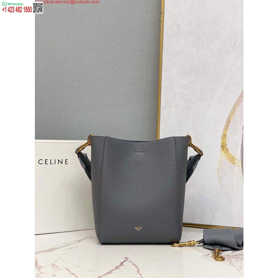 реплика Celine 178303 малка чанта тип кофа от мека зърнеста сива телешка кожа