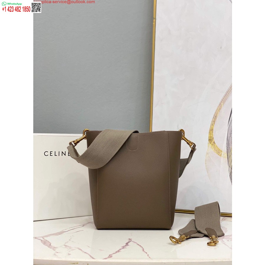 Replică Celine 178303 Sangle Geantă Mică Găleată Din Piele De Vițel Granulată Moale Maro