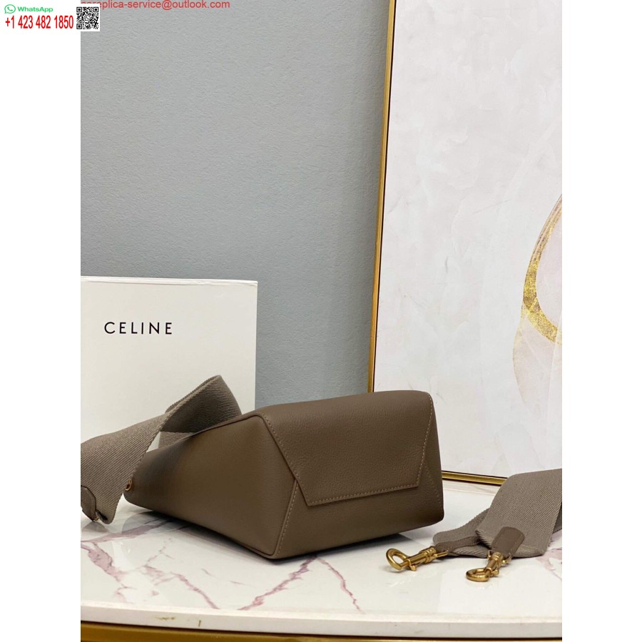 Replică Celine 178303 Sangle Geantă Mică Găleată Din Piele De Vițel Granulată Moale Maro