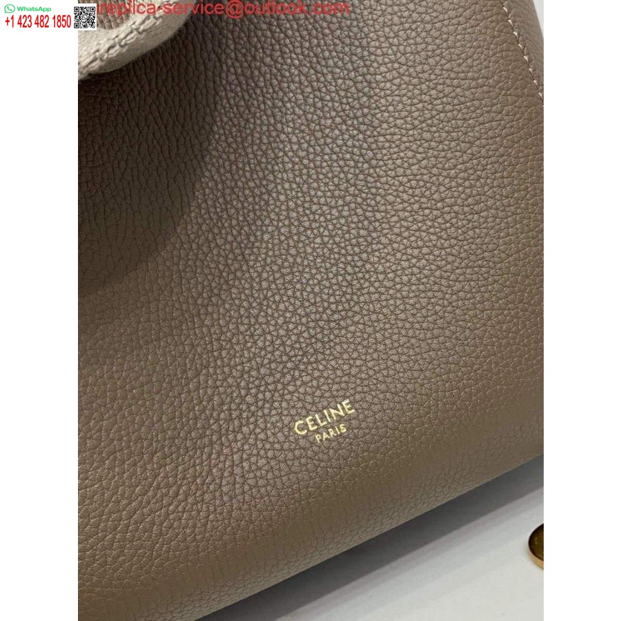 Replică Celine 178303 Sangle Geantă Mică Găleată Din Piele De Vițel Granulată Moale Maro