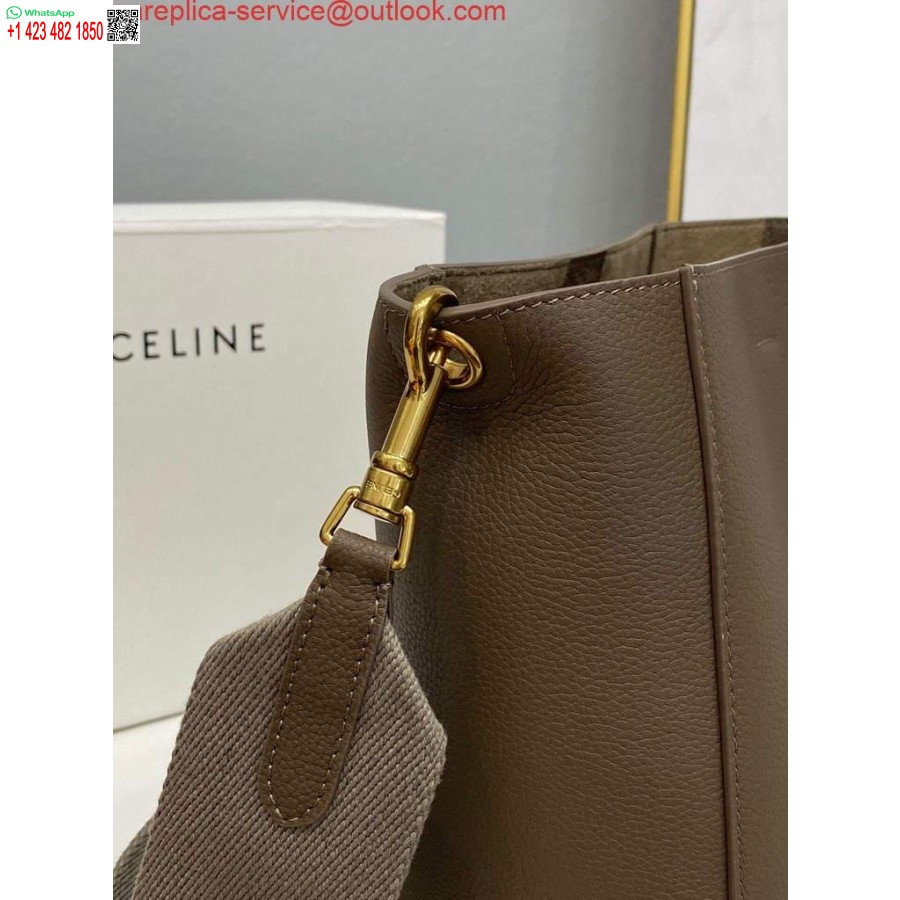 Replică Celine 178303 Sangle Geantă Mică Găleată Din Piele De Vițel Granulată Moale Maro