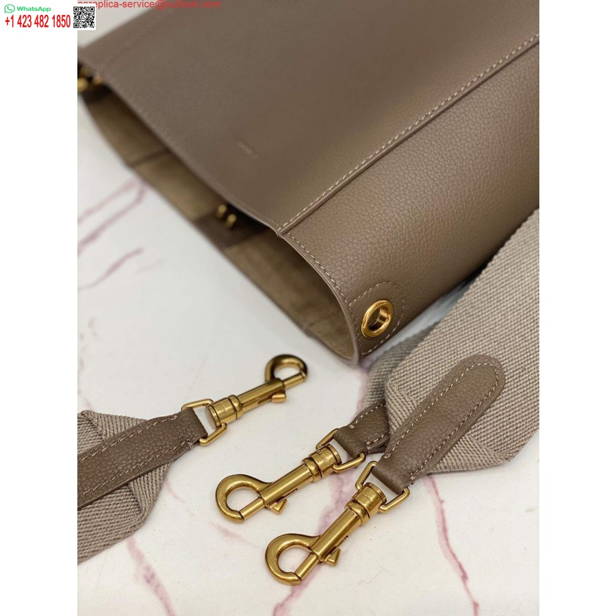 Replică Celine 178303 Sangle Geantă Mică Găleată Din Piele De Vițel Granulată Moale Maro