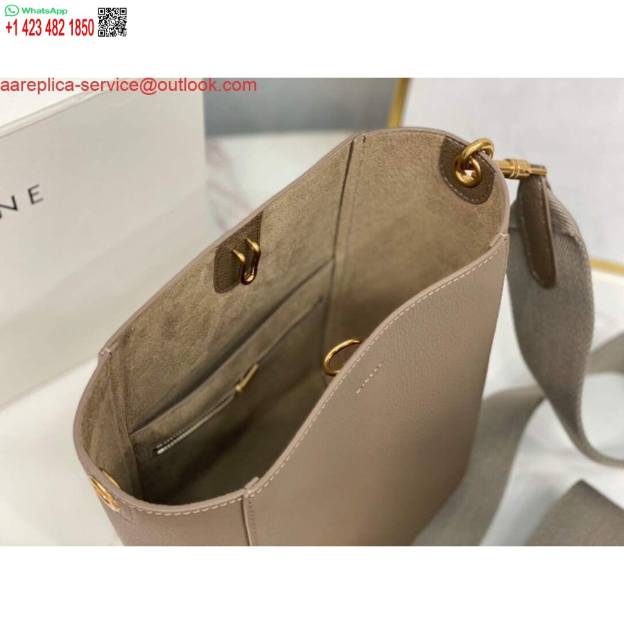 Replică Celine 178303 Sangle Geantă Mică Găleată Din Piele De Vițel Granulată Moale Maro