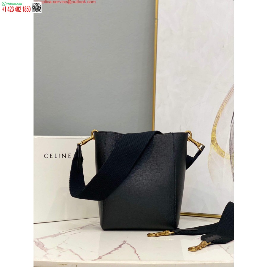 Replica Celine 178303 Borsa A Secchiello Piccola Sangle In Morbida Pelle Di Vitello A Grana Nera