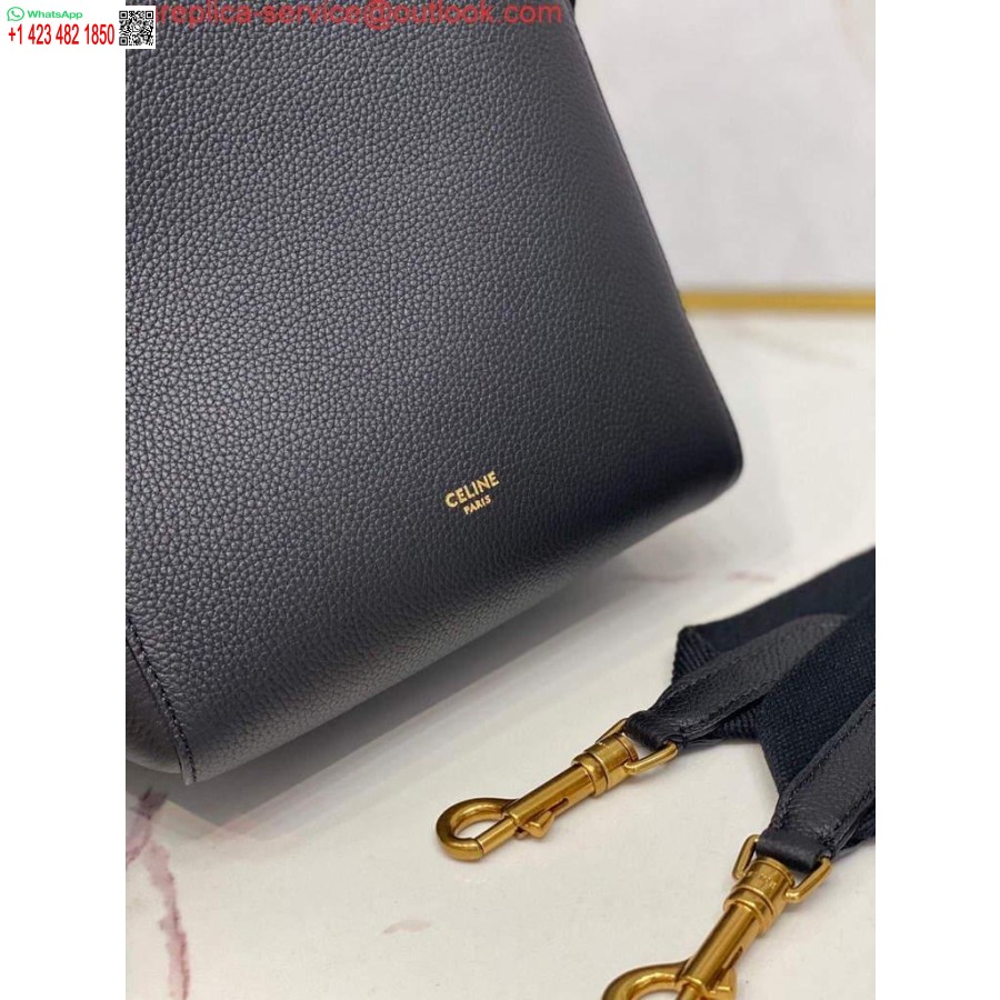 Replica Celine 178303 Borsa A Secchiello Piccola Sangle In Morbida Pelle Di Vitello A Grana Nera