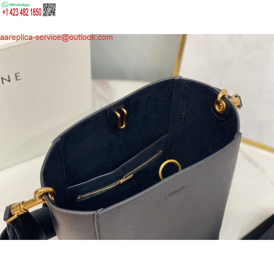 Replica Celine 178303 Borsa A Secchiello Piccola Sangle In Morbida Pelle Di Vitello A Grana Nera