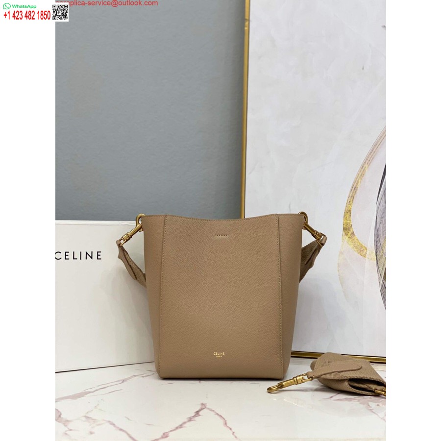 Replica Celine 178303 Sangle Small Bucket Bag in Soft Grained Calfskin Apricot