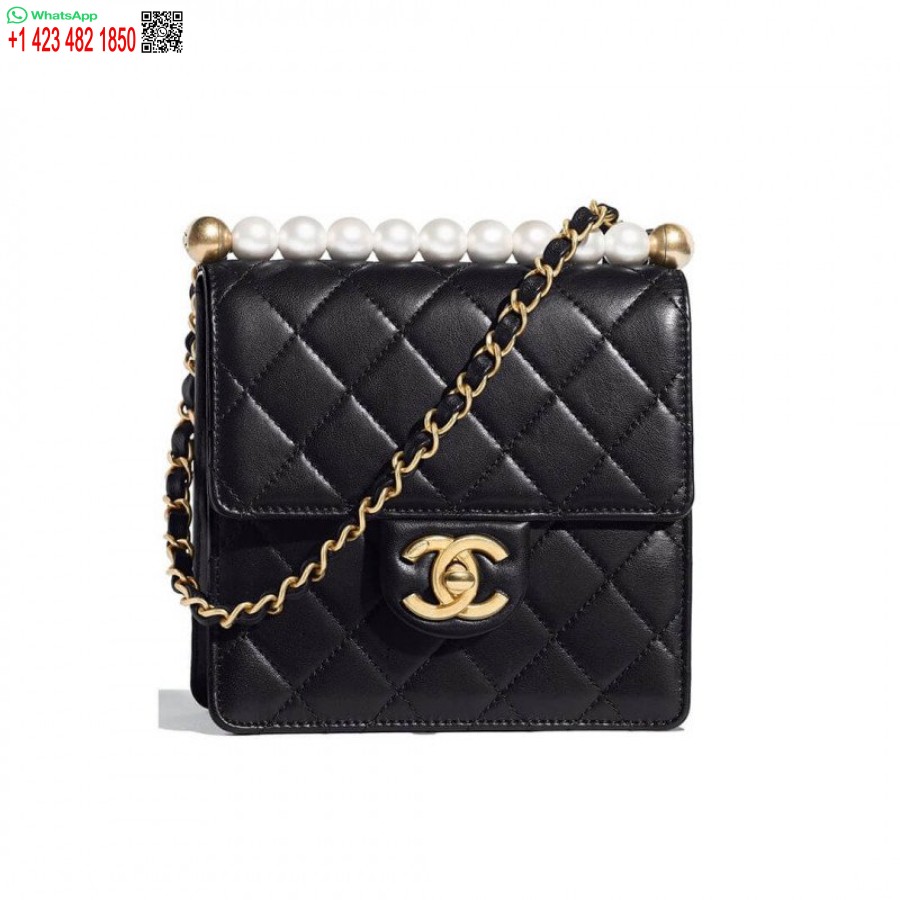 Replica Chanel Piccola Aaa + Borsa Alta Con Patta A Catena Di Perle As0584