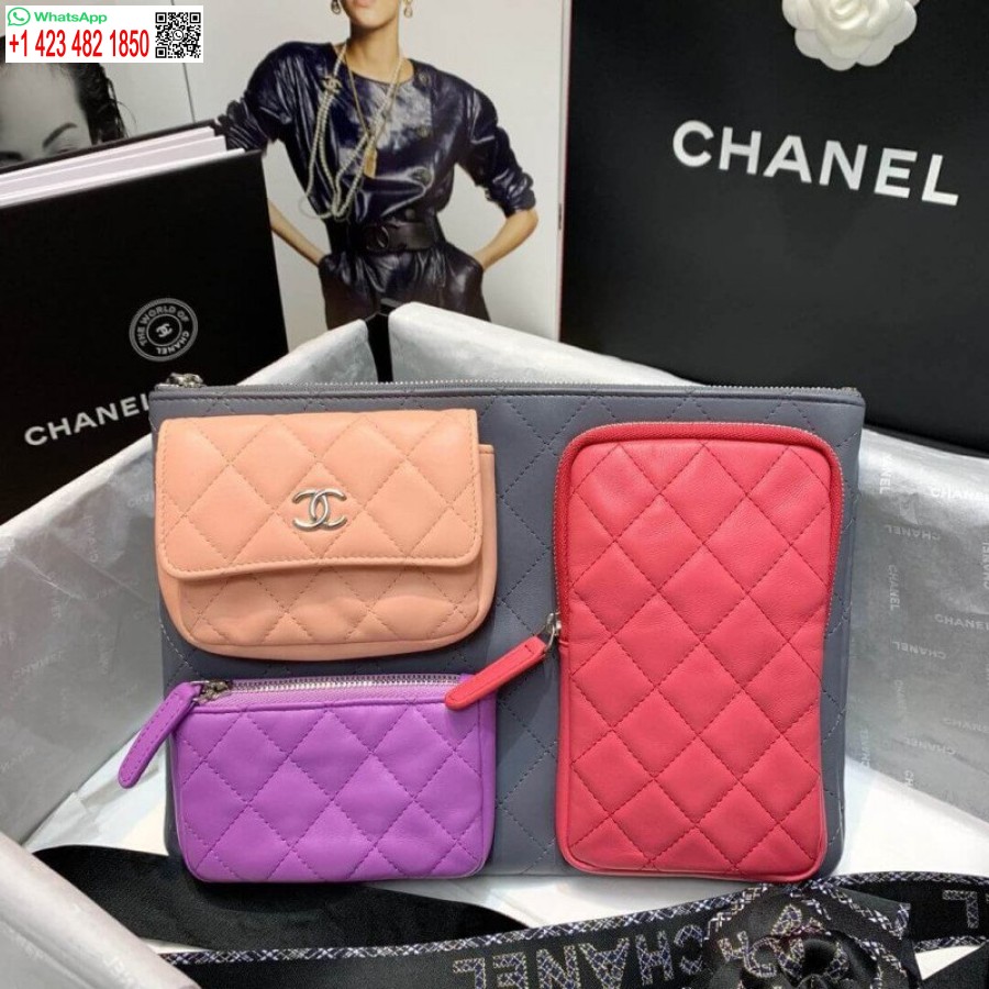 Replica Chanel Custodie In Pelle Di Agnello Replica Con Accessori Migliori Ap1054 Grigio. Rosa. Viola E Amp; Rosa Chiaro