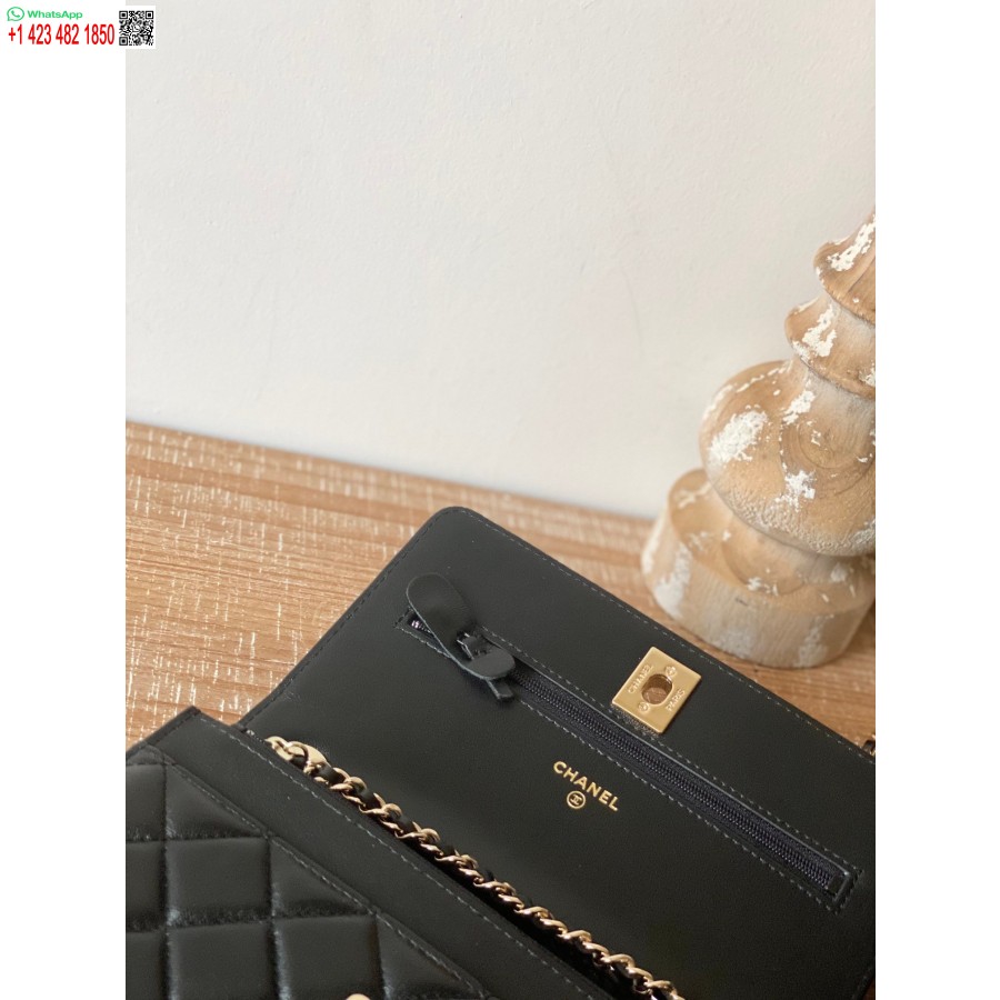 Replica Portafoglio Chanel Specchio 1:1 Su Catena Economica Nera Ap1450