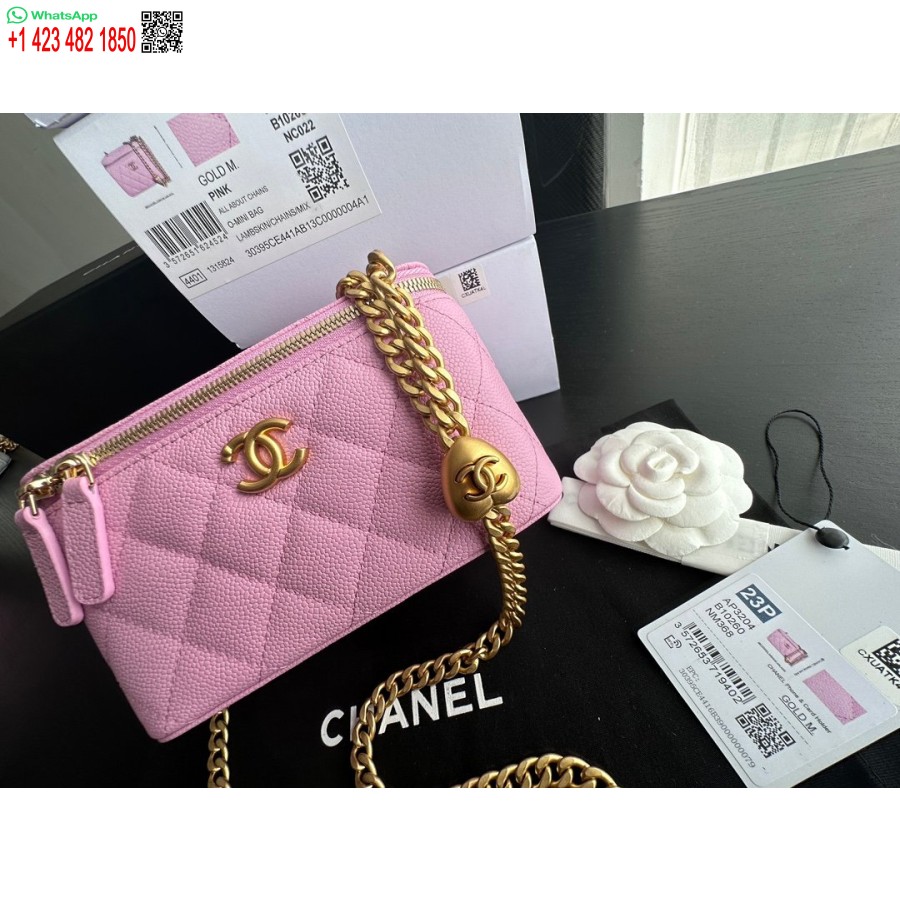 Replika Chanel Klassisk Lommebok På Kjede Beste Rosa Kopi Ap0250