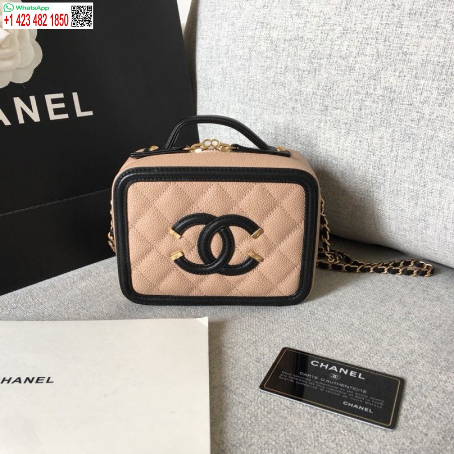 Yüksek Replika Chanel Kapitone Havyar Replika Küçük Makyaj çantası A93342