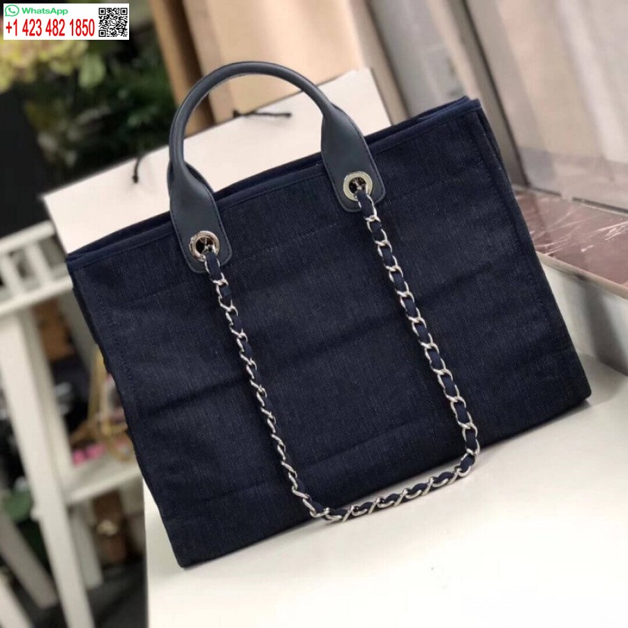Replica Chanel Ihlette Deauville Tote 38 Cm Divatos Vászon Táska A66941 Farmer Kék/narancs