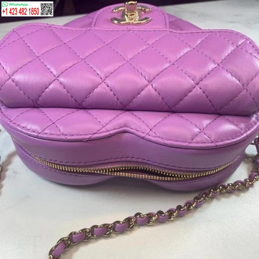 Perfektná Replika Návrhár Chanel Srdce Zips Rameno Peňaženka Na Mince 22s Fialová/čierna Ap2786