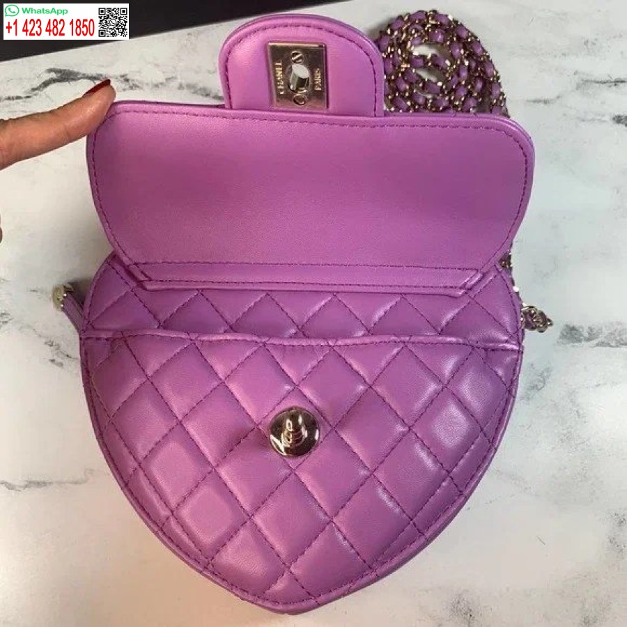 Perfektná Replika Návrhár Chanel Srdce Zips Rameno Peňaženka Na Mince 22s Fialová/čierna Ap2786