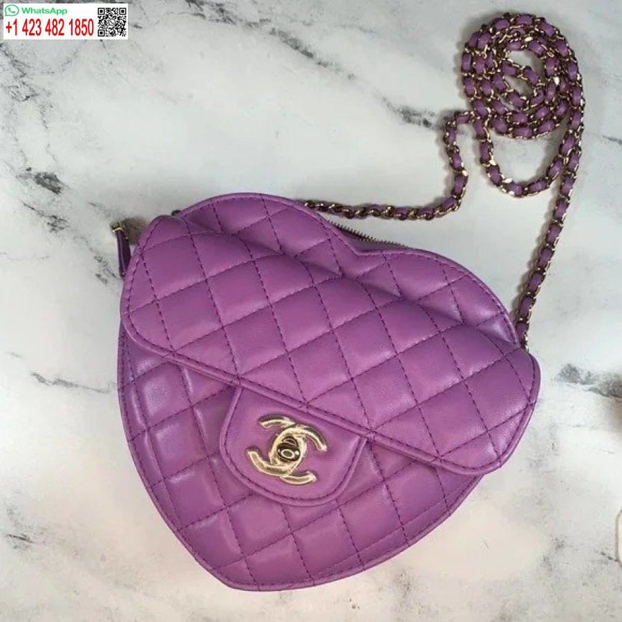 Tökéletes Replika Designer Chanel Szív Cipzáras Karos érme Pénztárca 22s Lila/fekete Ap2786