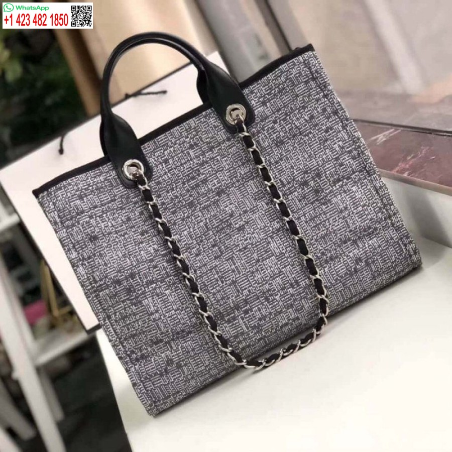 Replica Chanel Deauville Tote Borsa Replica In Tela Di Alta Qualità Da 38 Cm A66941 Jacquard Carbone
