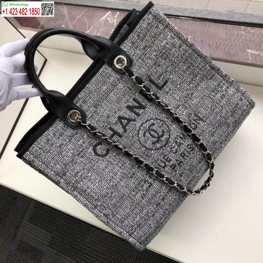 Replica Chanel Deauville Tote Borsa Replica In Tela Di Alta Qualità Da 38 Cm A66941 Jacquard Carbone