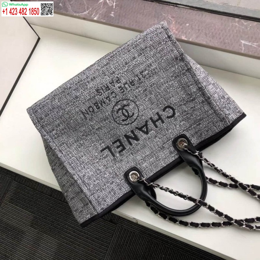 Replica Chanel Deauville Tote Borsa Replica In Tela Di Alta Qualità Da 38 Cm A66941 Jacquard Carbone