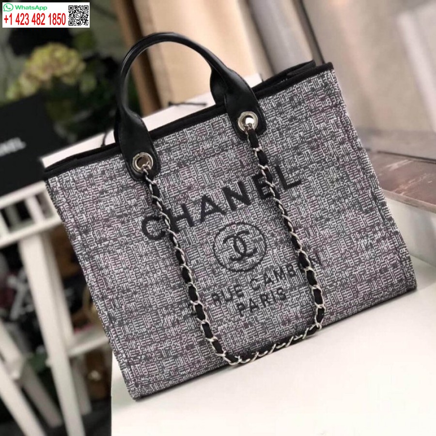 Replica Chanel Deauville Tote Borsa Replica In Tela Di Alta Qualità Da 38 Cm A66941 Jacquard Carbone