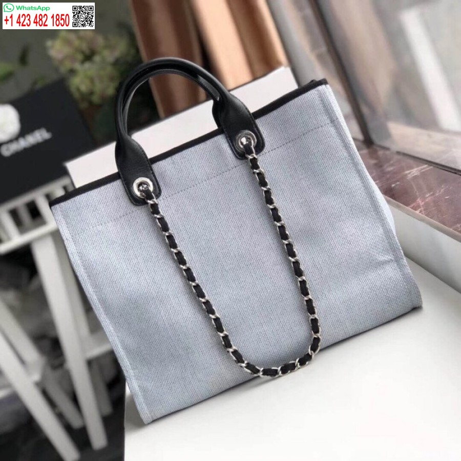 Replika Chanel Deauville Tote Repliky 38cm Plátená Taška Uk A66941 Svetlo šedá/čierna