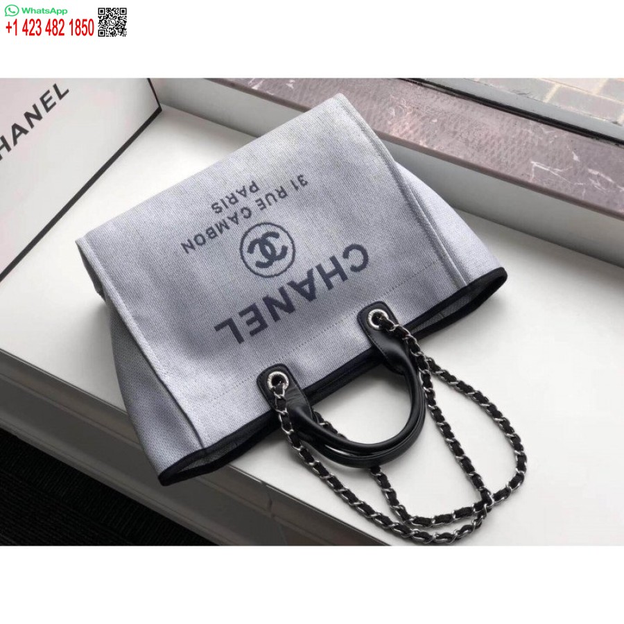 Replika Chanel Deauville Tote Repliky 38cm Plátená Taška Uk A66941 Svetlo šedá/čierna