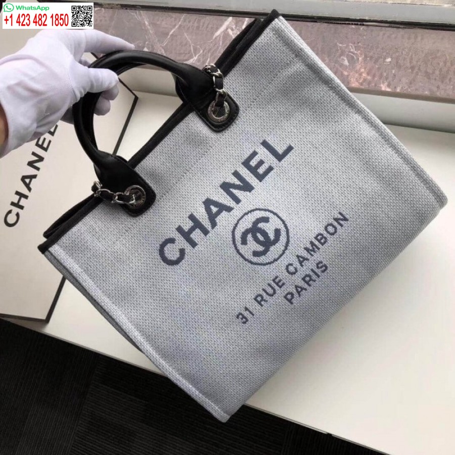 Replika Chanel Deauville Tote Repliky 38cm Plátená Taška Uk A66941 Svetlo šedá/čierna