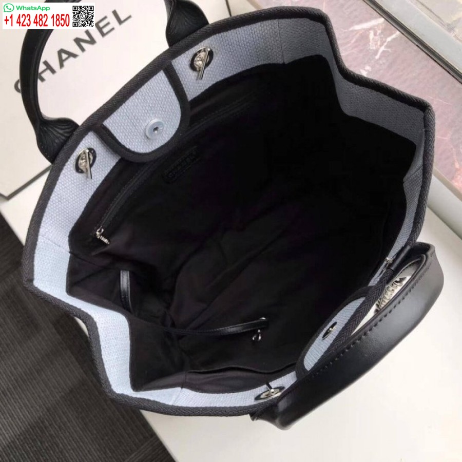 Replika Chanel Deauville Tote Repliky 38cm Plátená Taška Uk A66941 Svetlo šedá/čierna